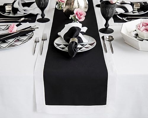 Miniatura 10 de Solino Home Camino de mesa de lino de 14 x 108 pulgadas, camino de mesa decorativo con borde festivo para Acción de Gracias, Navidad, hecho a mano y