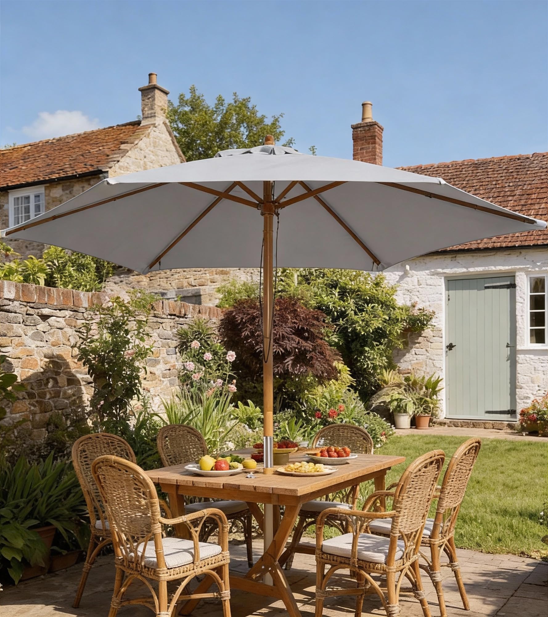 Outsunny Sombrilla de Jardín Ø250x230 cm Parasol de Terraza Gris | 6 Varillas, Poste Desmontable, Anti-UV, Impermeable, Marco de Madera, para Playa, Patio