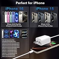 Vista 3 de Cargador rápido para iPhone 17, 16, 15, cargador tipo C, bloque de carga rápida, paquete de 3 cargadores de teléfono USB C de 20 W, cable de carga