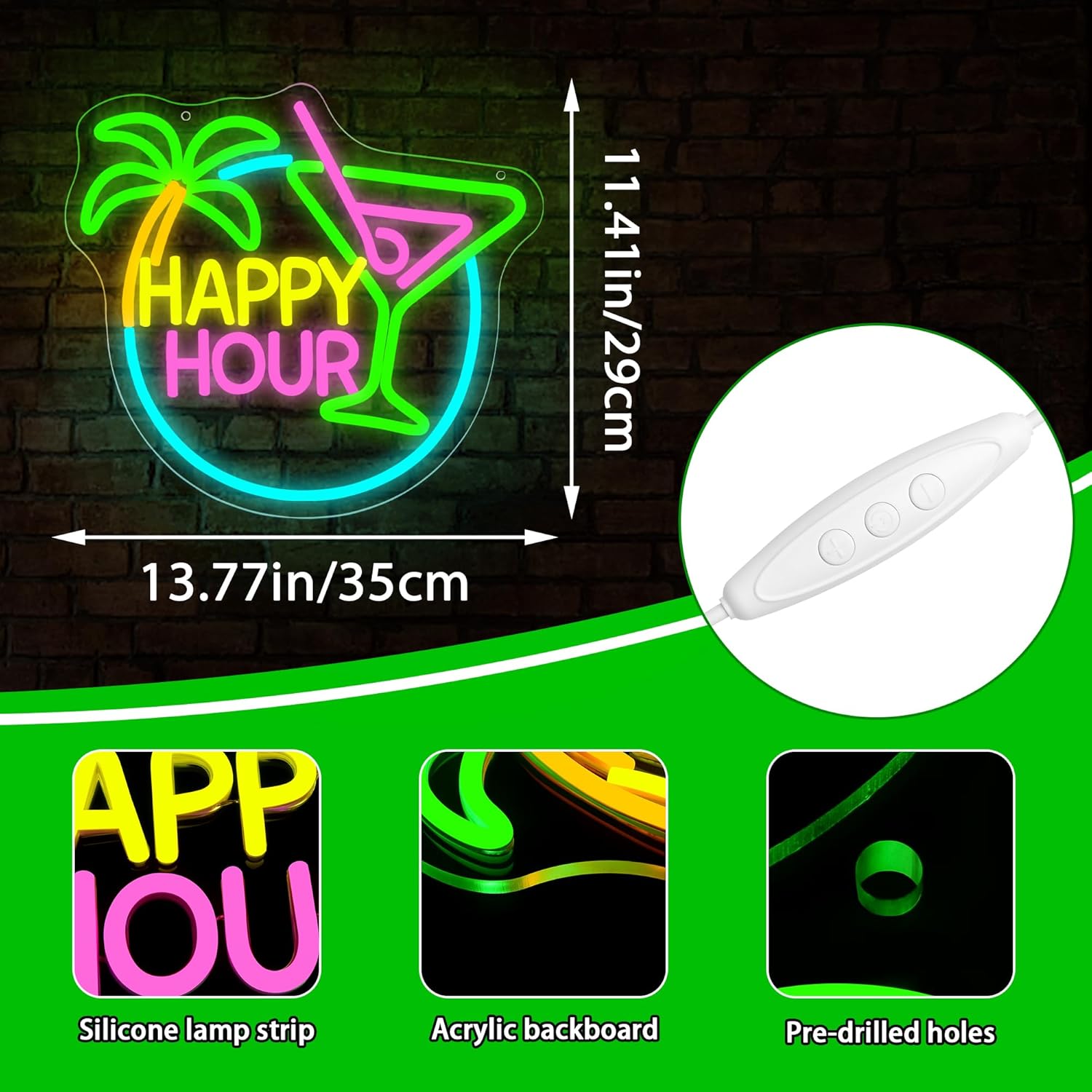 Cocktail Happy Hour Neon Sign for Wall Decor Dimmable Happy Hour Neon Light for Man Cave USB Powered Bar Sign for Home Bar Beer Shop Beach Party Pub Birthday Gifts for Men Size13.7 * 12.5In(WZCP129)