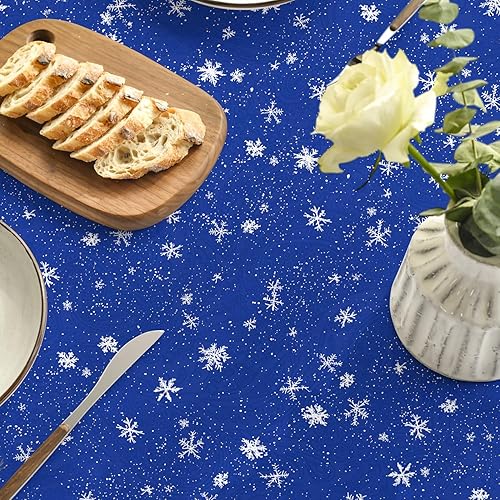 Miniatura 10 de Horaldaily Mantel redondo de Navidad de 70 x 70 pulgadas, diseño de árboles de muñeco de nieve de invierno, color rojo, lavable, para fiesta,