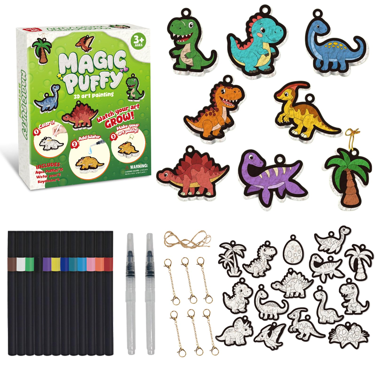 Joyvity 3D Art Kit, Dinosaur Painting Kits for Kids, Arts and Crafts for Kids, DIY Creative Craft Kits for Boys Girls, Creative Gifts for Birthday Easter (Dinosaurs)
