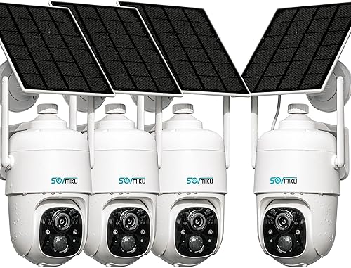 SOVMIKU 4CQ1 AI 2K Cámara de seguridad solar inalámbrica para exteriores, funciona con pilas, audio bidireccional, detección de movimiento PIR,