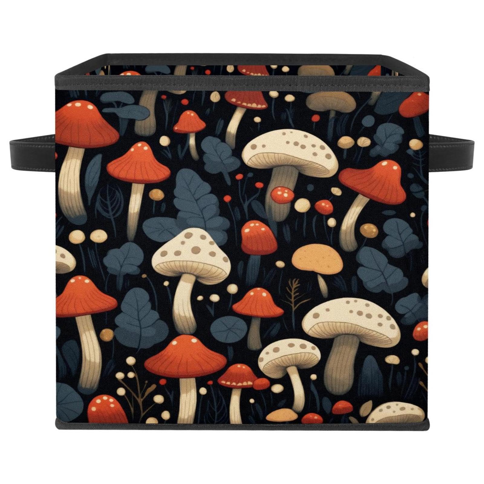 Boîte de rangement pliable motif champignon noir pour organisation maison