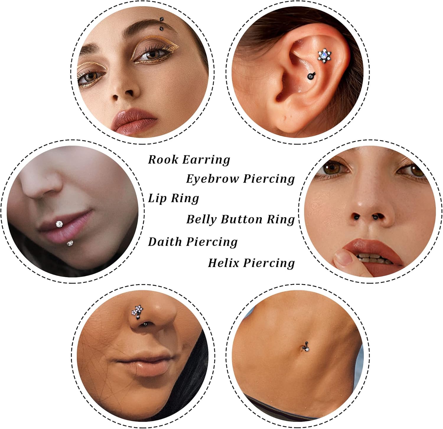 Drperfect 12 PCS Rook Piercing Jewelry Rook Earrings for Women Men Eyebrow Rings 16G Stainless Steel Curved Barbell Dangle CZ Belly Lip Ring Cartilage Daith Surface Tragus Piercing Jewelry - Image 3