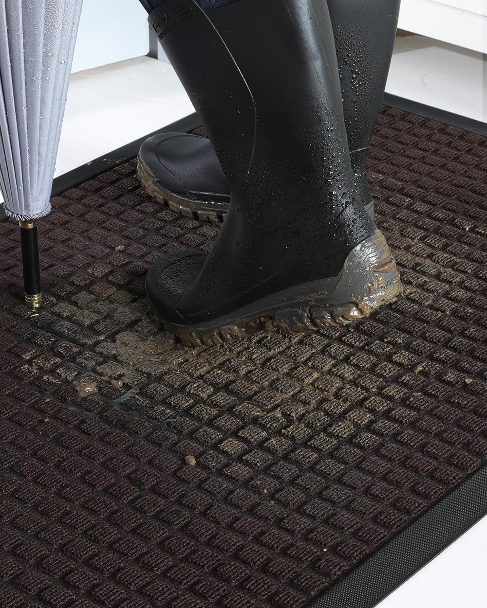 montvoo-door mat outside entrance outdoor indoor front doormat for entryway-durable rubber backed welcome entry mat non slip dirt trapper absorbent-brown 24’’x47’’