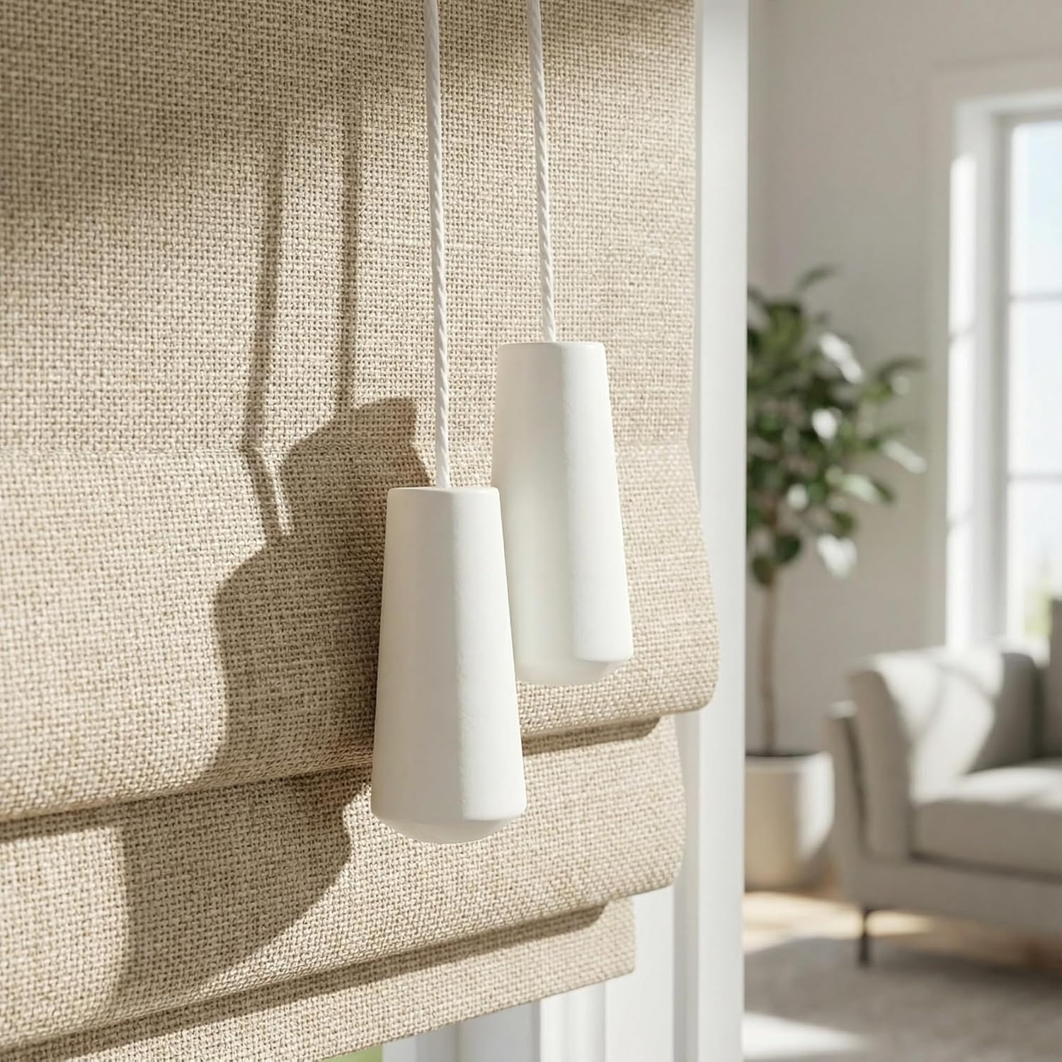 DECHOUS 12Pcs Window Blind Wood Cord Pulls: White Decorative Shade Pull Cord Knobs Drops End for Home Office Window Roman Blinds or Shades Accessories