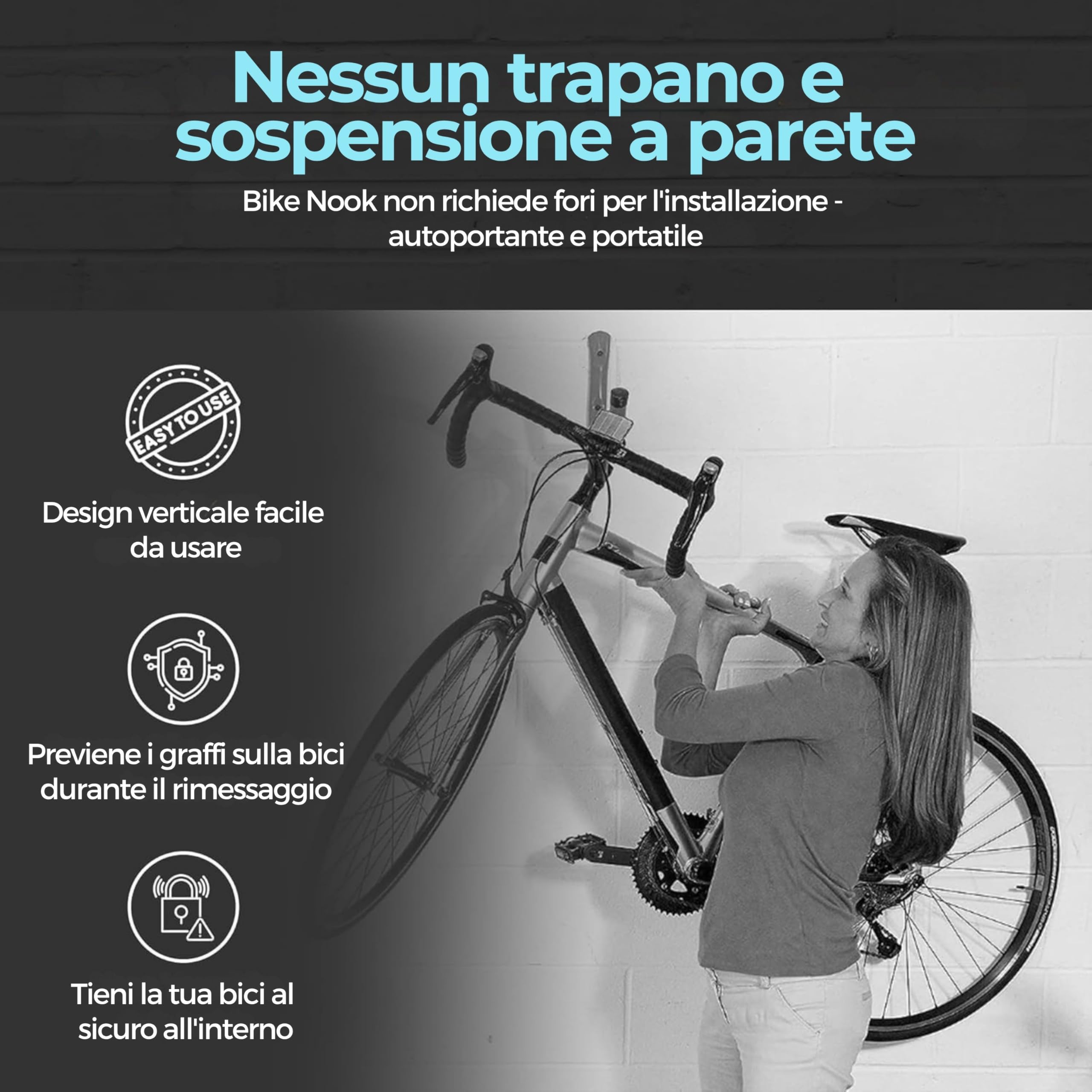 Bike Nook Pro - Supporto Verticale per Bici da Pavimento, Rastrelliera Salvaspazio per Garage e Interni, Compatibile con Parafanghi e Cestini, Nessun Foro nel Muro