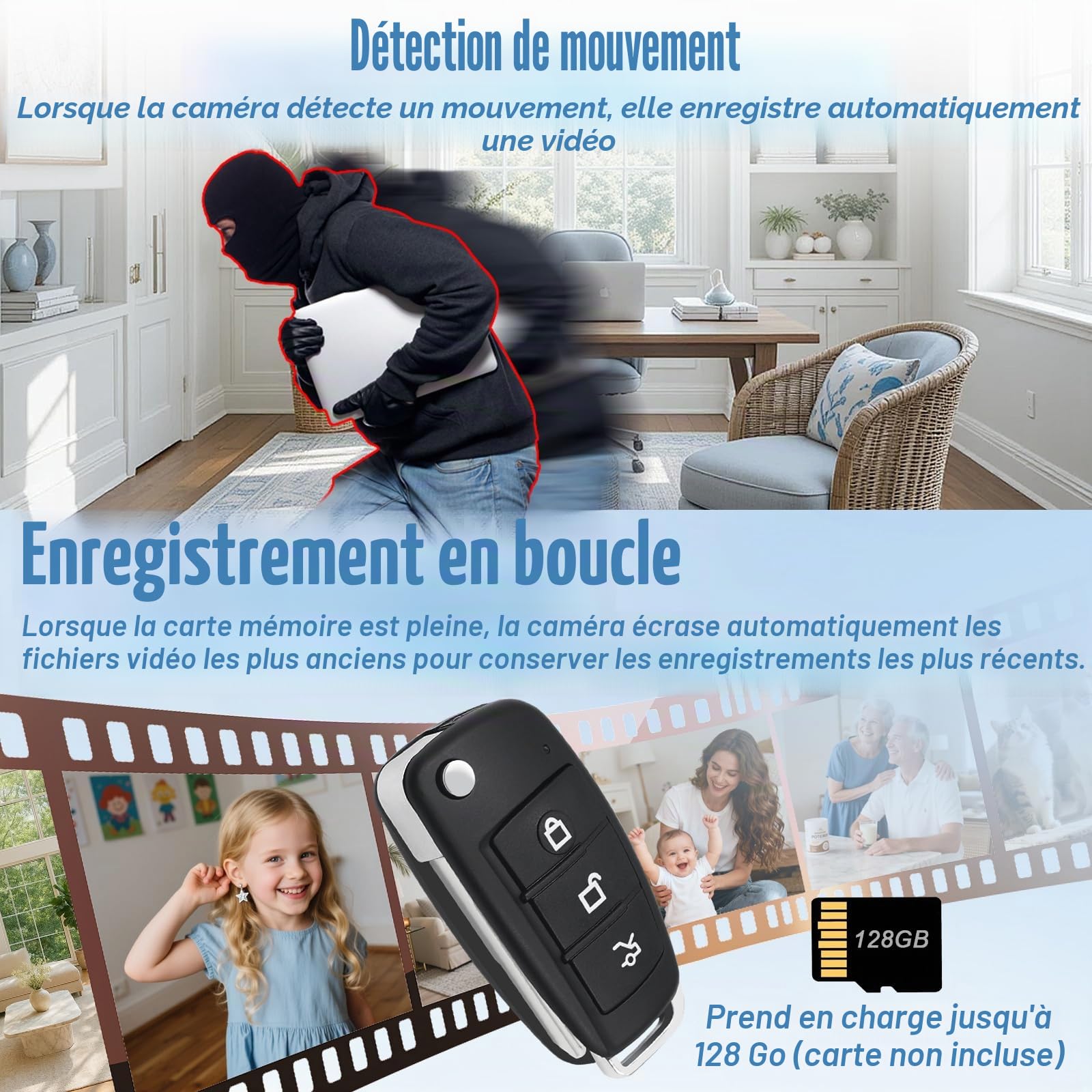 Caméra Espion sans Fil 1080P HD, Mini Caméra Cachée Portable avec Détection Mouvement et Vision Nocturne