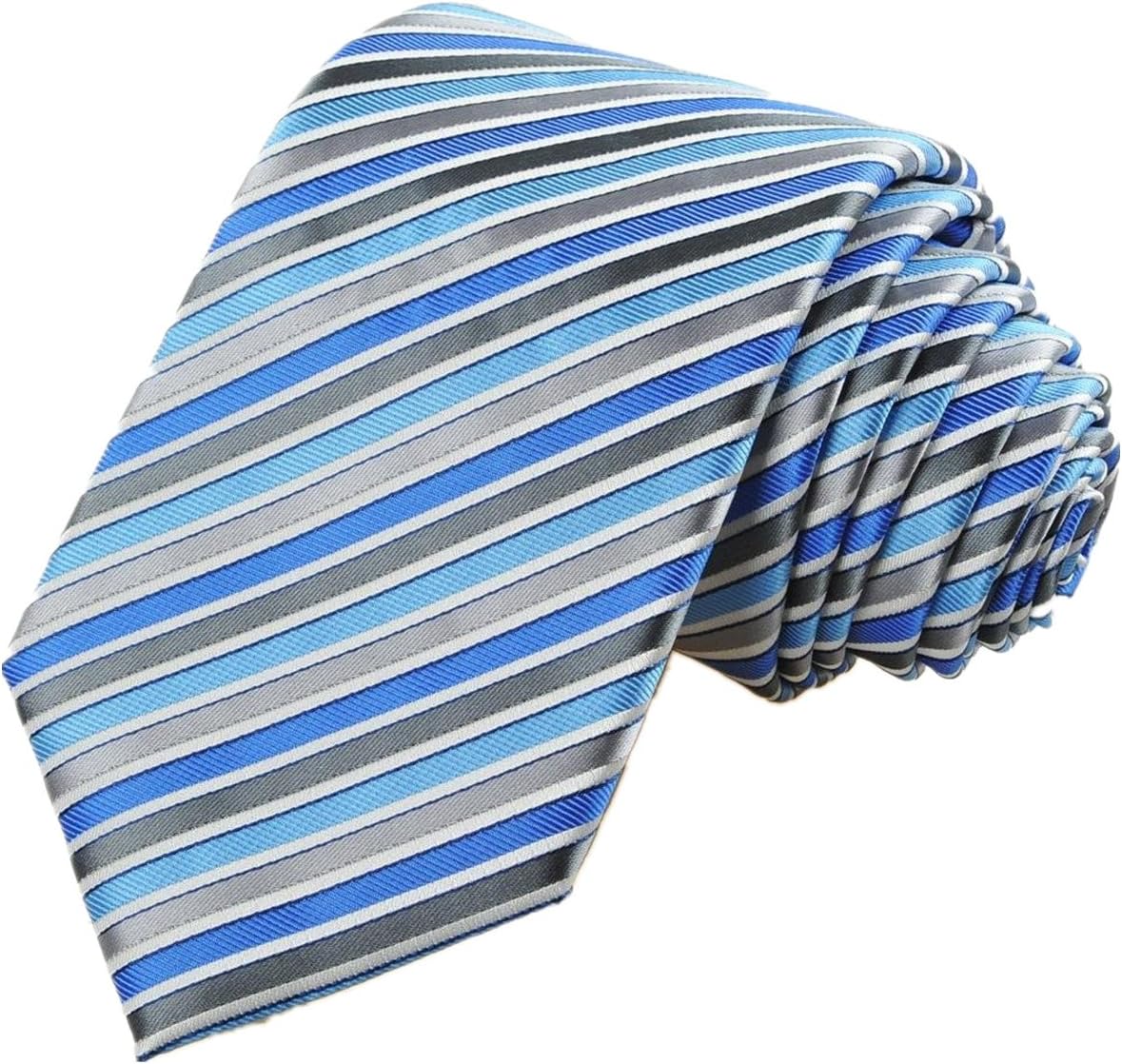 COLORU Striped 57'' inches Microfiber Formal Men's Neck Tie Suits Necktie (Grey Blue 02)