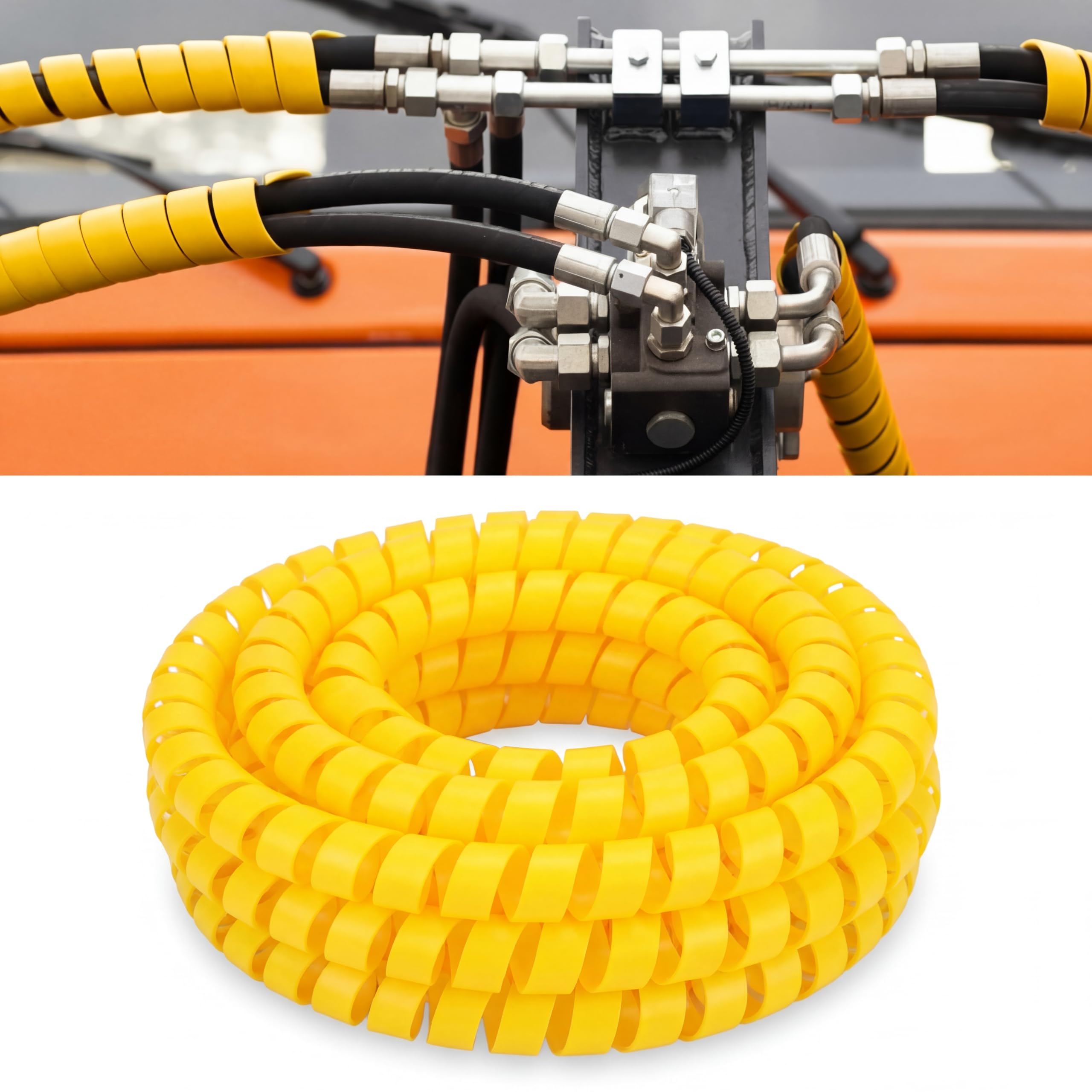 Pangda 25Ft Hydraulic Hose Protector 1.5 Inch Spiral Hose Wrap Cover Yellow