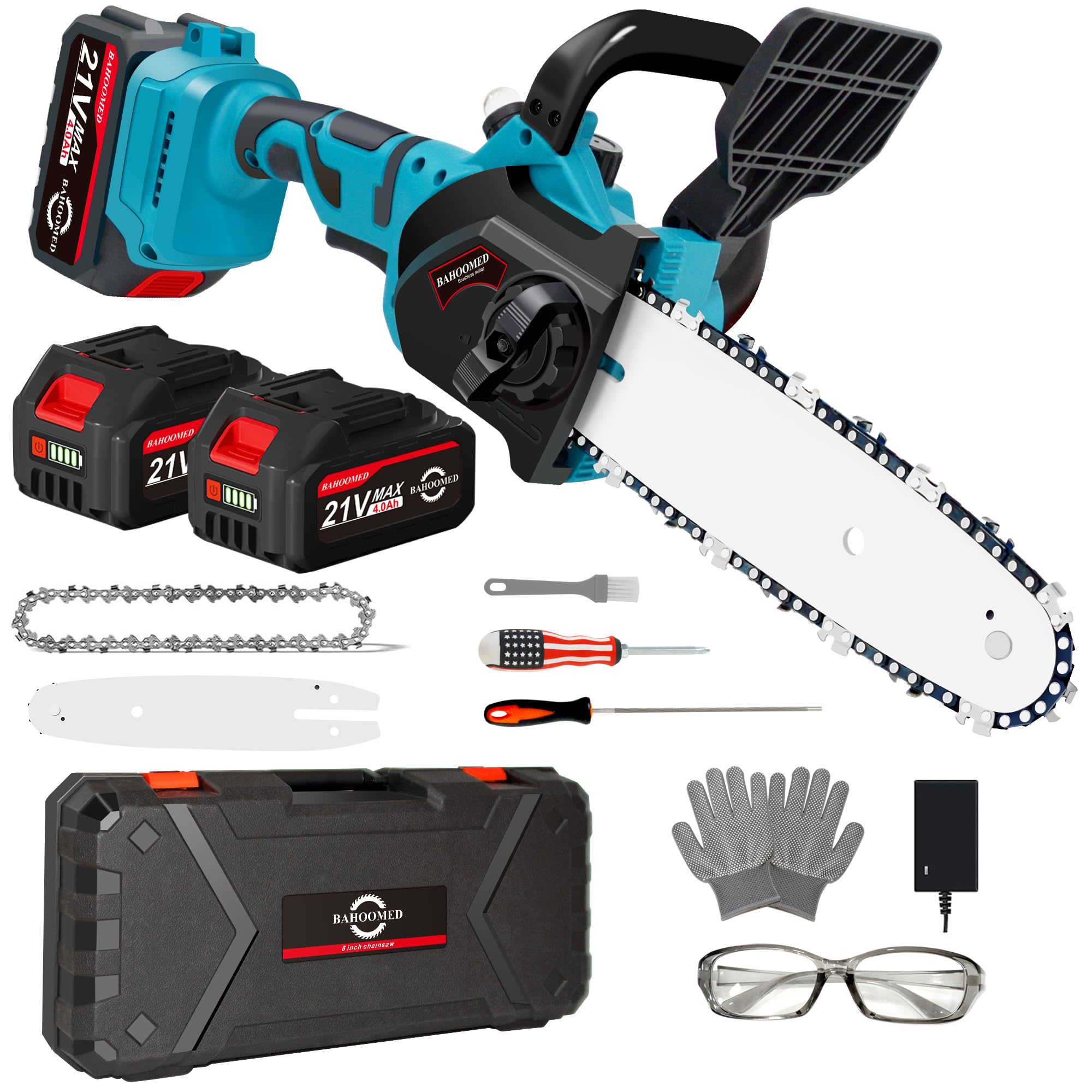 21V Cordless Mini Pruning Chainsaw - 8" Battery Chainsaw with Automatic Oiling System and Security Lock, Handheld Electric Mini Chain Saw for Tree Stump or Trees Branch Cutting