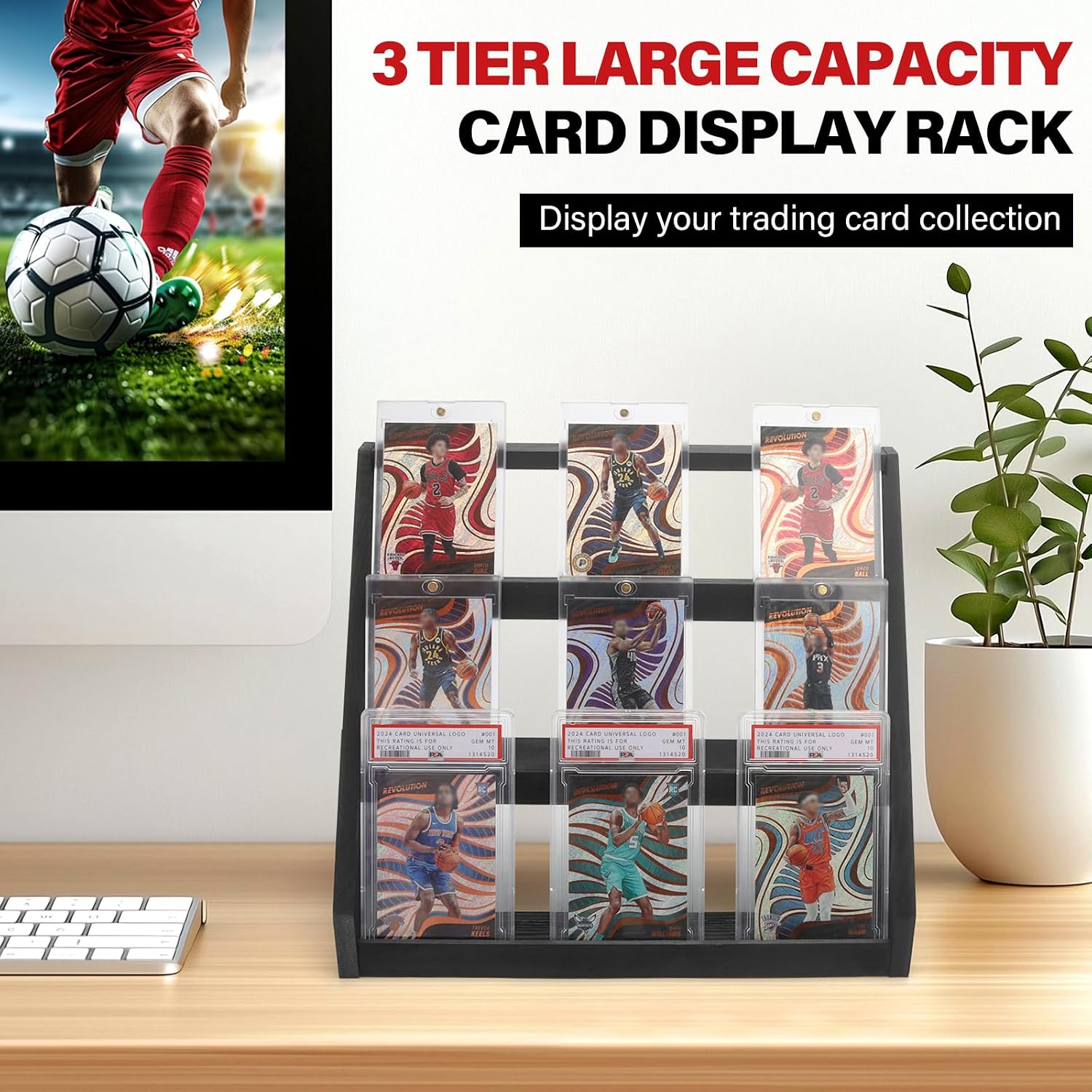 3-Tier Card Display Stand,Wood Trading Card Display for Graded Cards,Sports Card Display Case for PSA CGC SGC BGS Slabs - Graded Card Display for Card Collection & Show (Black) image 2