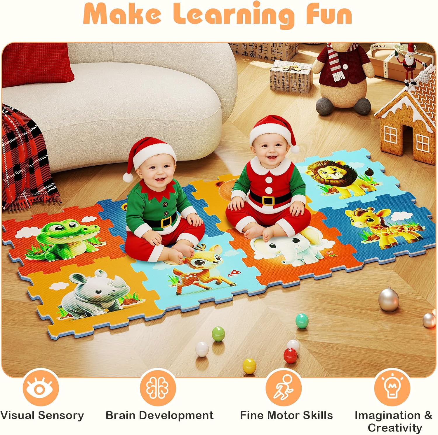 Costzon Kids Foam Puzzle Floor Mat, 8-Piece 12x12in Educational Animal Interlocking Baby Play Mat, Non-Slip Waterproof Children Toddler Infant Foam Floor Tiles (Forest Animals)