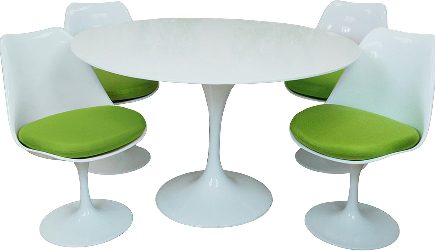 ModMade 5 Piece Lily Fiberglass Dining Set, White Table/Green Chairs, 36" x 36