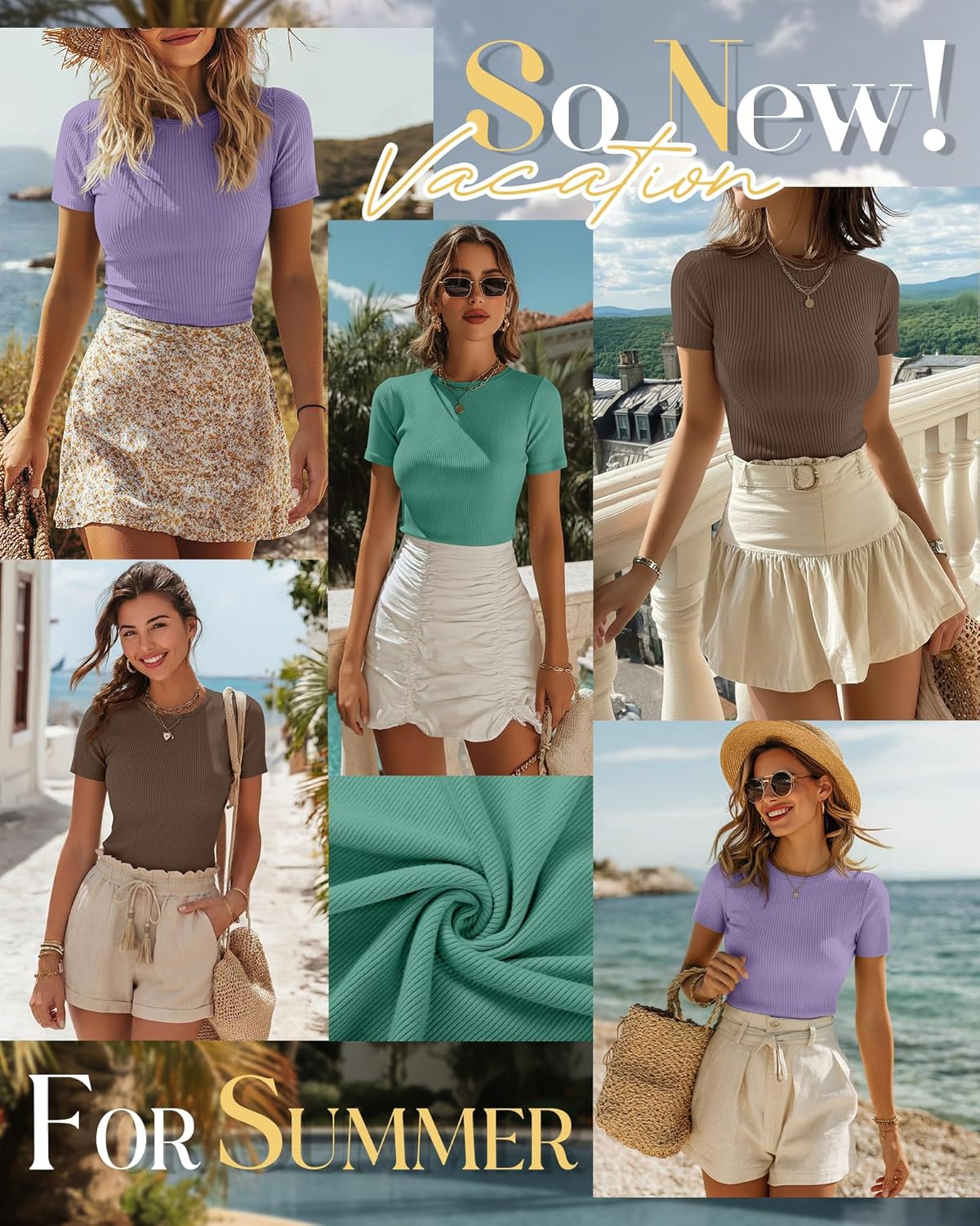 Ficerd 3 Pack Women's Ribbed T-Shirts, Cotton Short Sleeve Basic Tees Crewneck Fitted Tops Casual Shirts 2026 Summer Trendy - Image 5