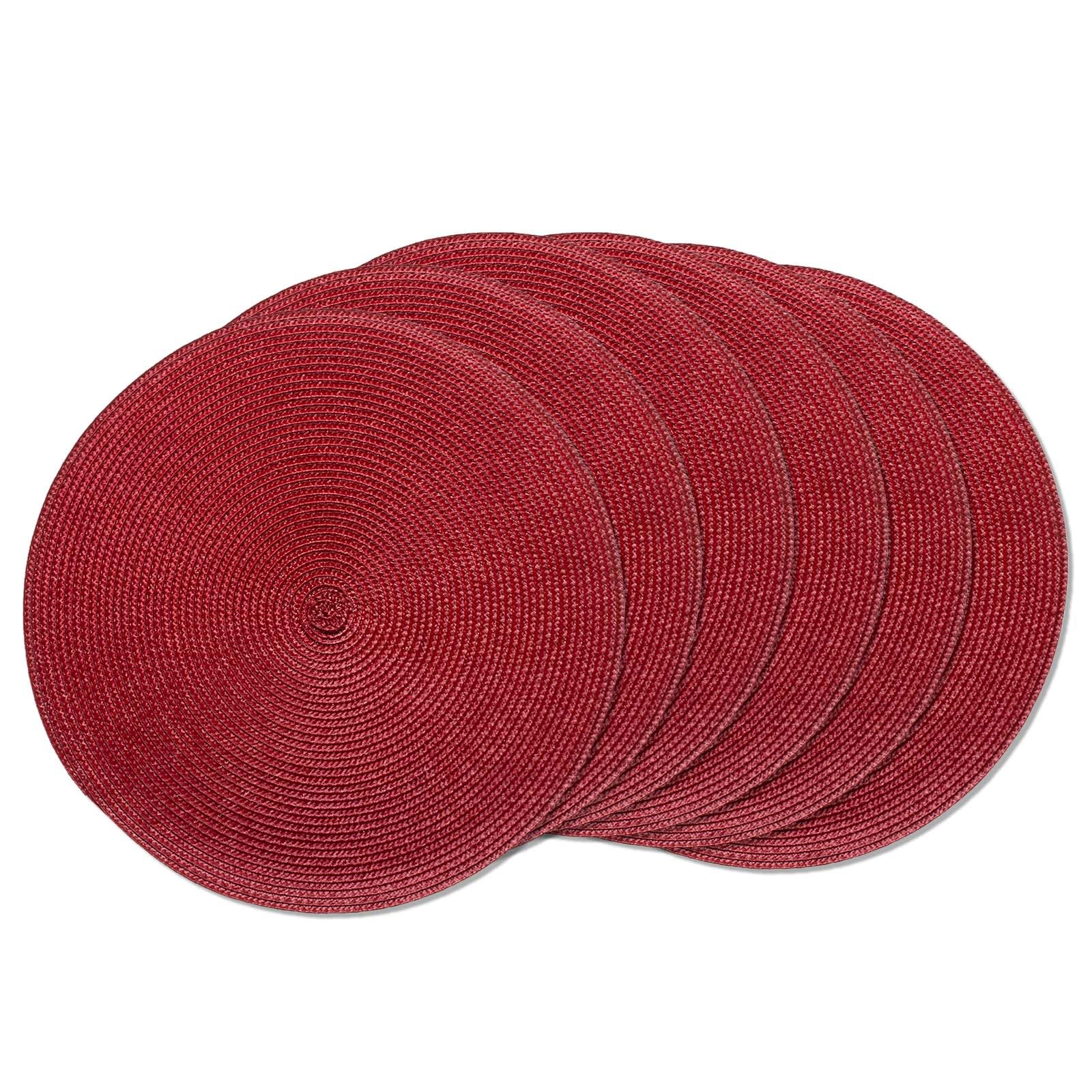 AHHFSMEI Round Braided Placemats 15 Inch, PP Woven, Heat Resistant, Set of 6, Burgundy Red