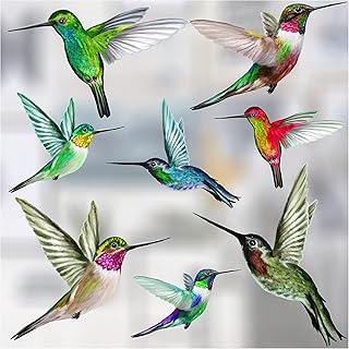8 Mixed Beautiful Humming Bird Static Cling Window Stickers - Hummingbird Anti Collision Bird Strike Window Stickers - Unique Double Sided Print
