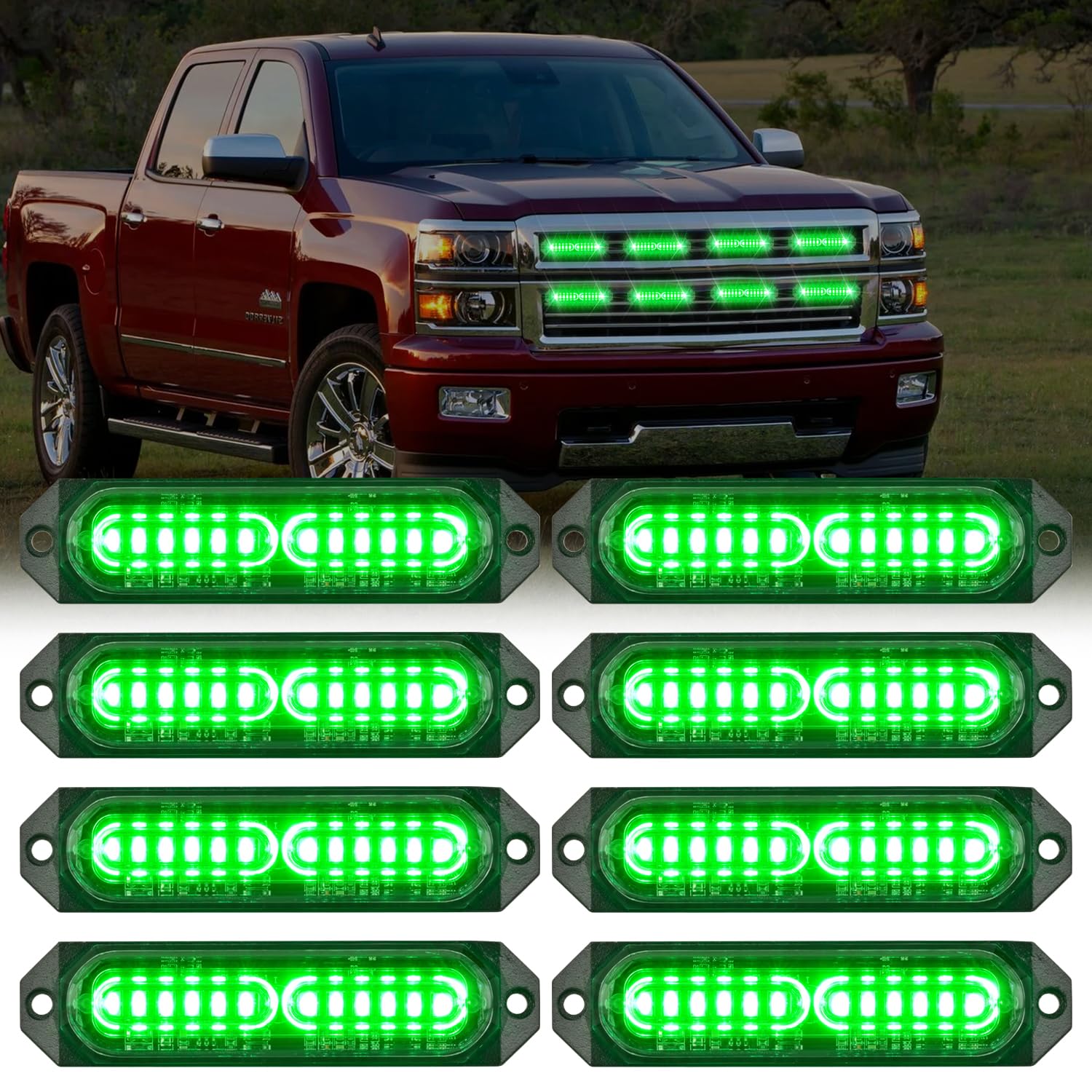 Nilight 8PCS LED Strobe Lights 12V 24V Amber White Sync Feature Ultra Slim