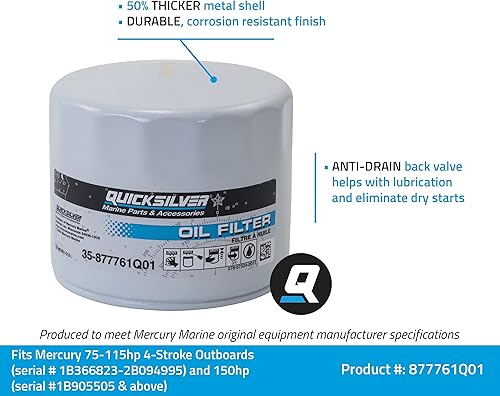 Miniatura 10 de Quicksilver 8M0162830 Filtro de aceite - Mercury and Mariner Fueraborda de 4 tiempos 25 HP a 115 HP