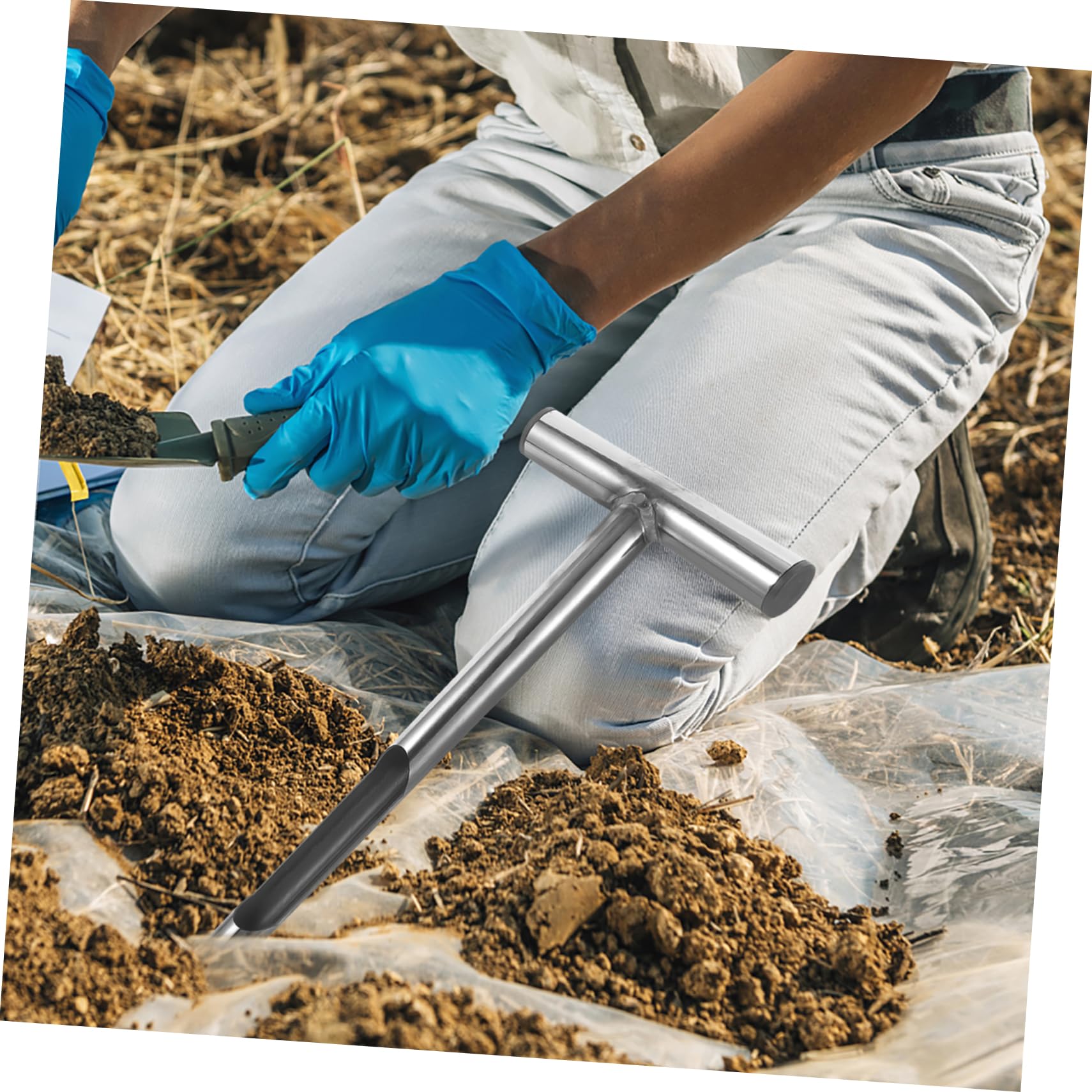 VICASKY Bodenkernprobenehmer aus Edelstahl mit T-Griff Leichtes und Praktisches Bodenprobenahmewerkzeug für Gartenarbeit und Rasen Bodenanalyse