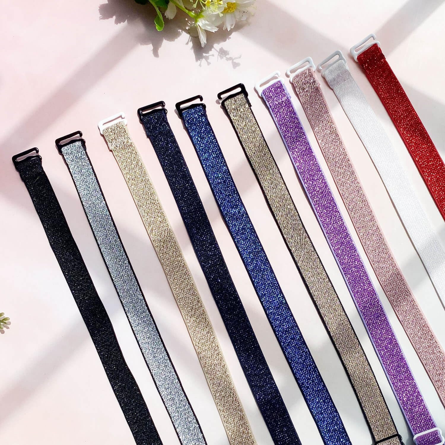 Moly Story Black Glitter Bra Strap,1.5cm Wide Adjustable Sparkly Replacement Bra Straps, Decorative Shoulder Straps for Bras image 5