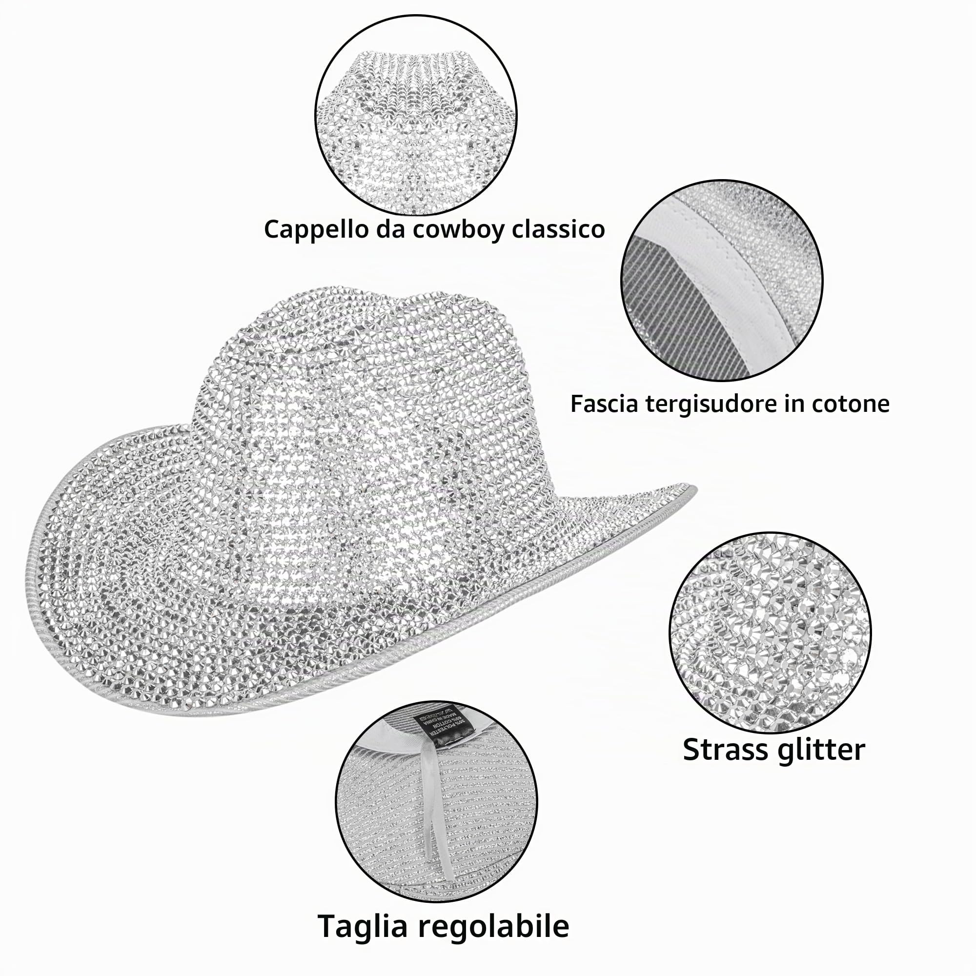 INOGIH Cappello Fedora da cowboy occidentale da donna e uomo, con chiusura a strappo, cappello Fedora a tesa larga per attività all'aperto (M)