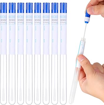 Healifty 50 Sets Nasopharyngeal Nylon Tipped Specimen Flocked Swabs with Tubes Lid Lable Nasal Swab Sterile Nylon Flocking Tip Flocked Swab Red Blue Random