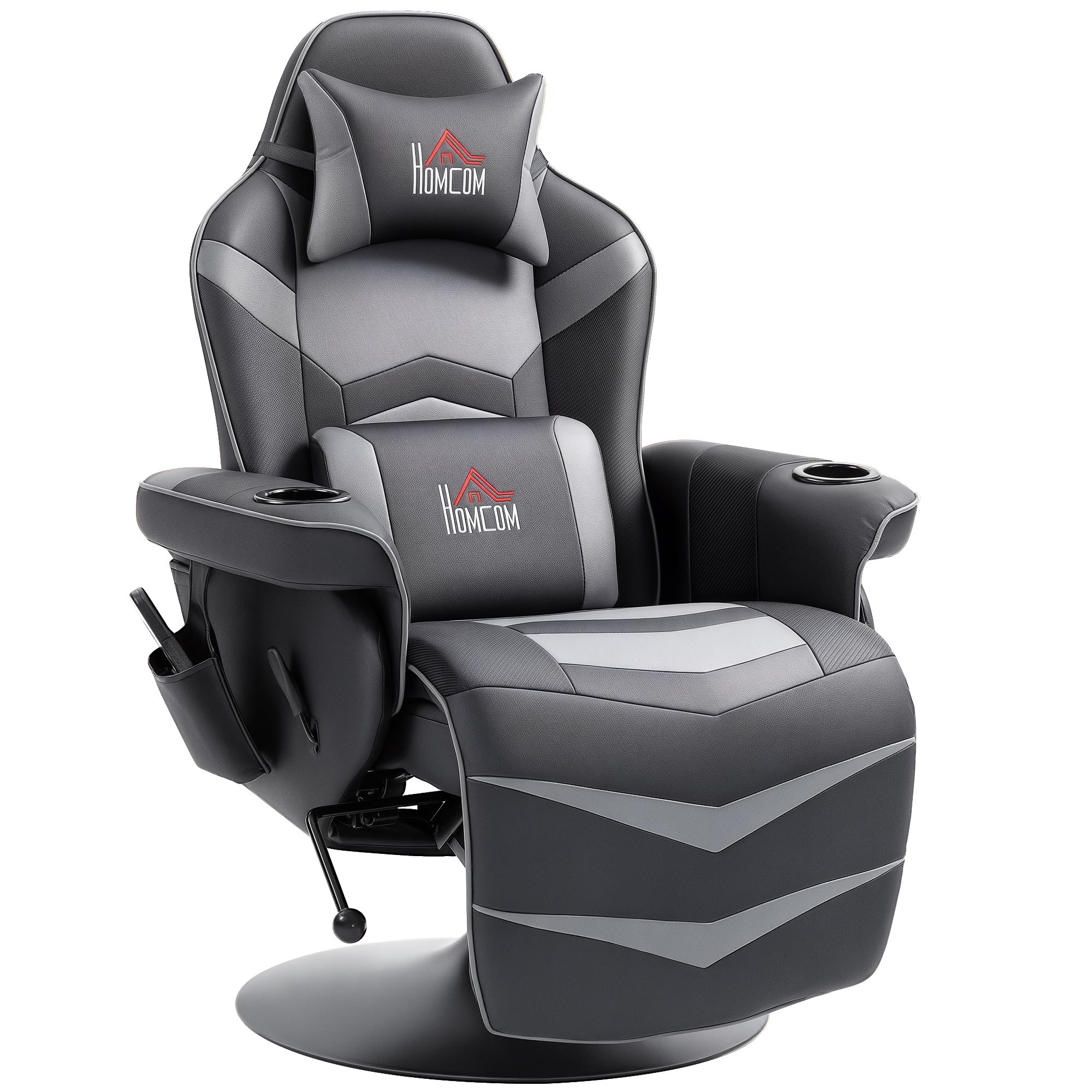 HOMCOM Relaxsessel mit Massage, Liegefunktion und 360° Drehbasis – Kunstleder, Grau