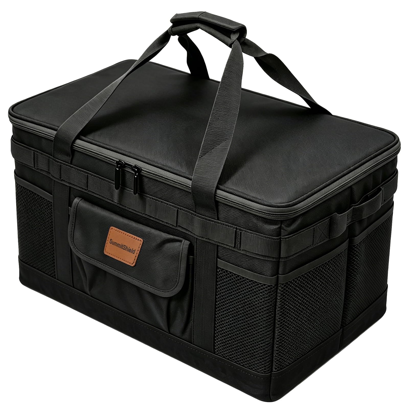 57L Tactical Camping Storage Bag - Black, Waterproof, Foldable Utility Tote Bag with Axe Holder, Outdoor Picnic Organizer for Camping, Hiking, BBQ,Trunk Organizer Black X-Large (57L)