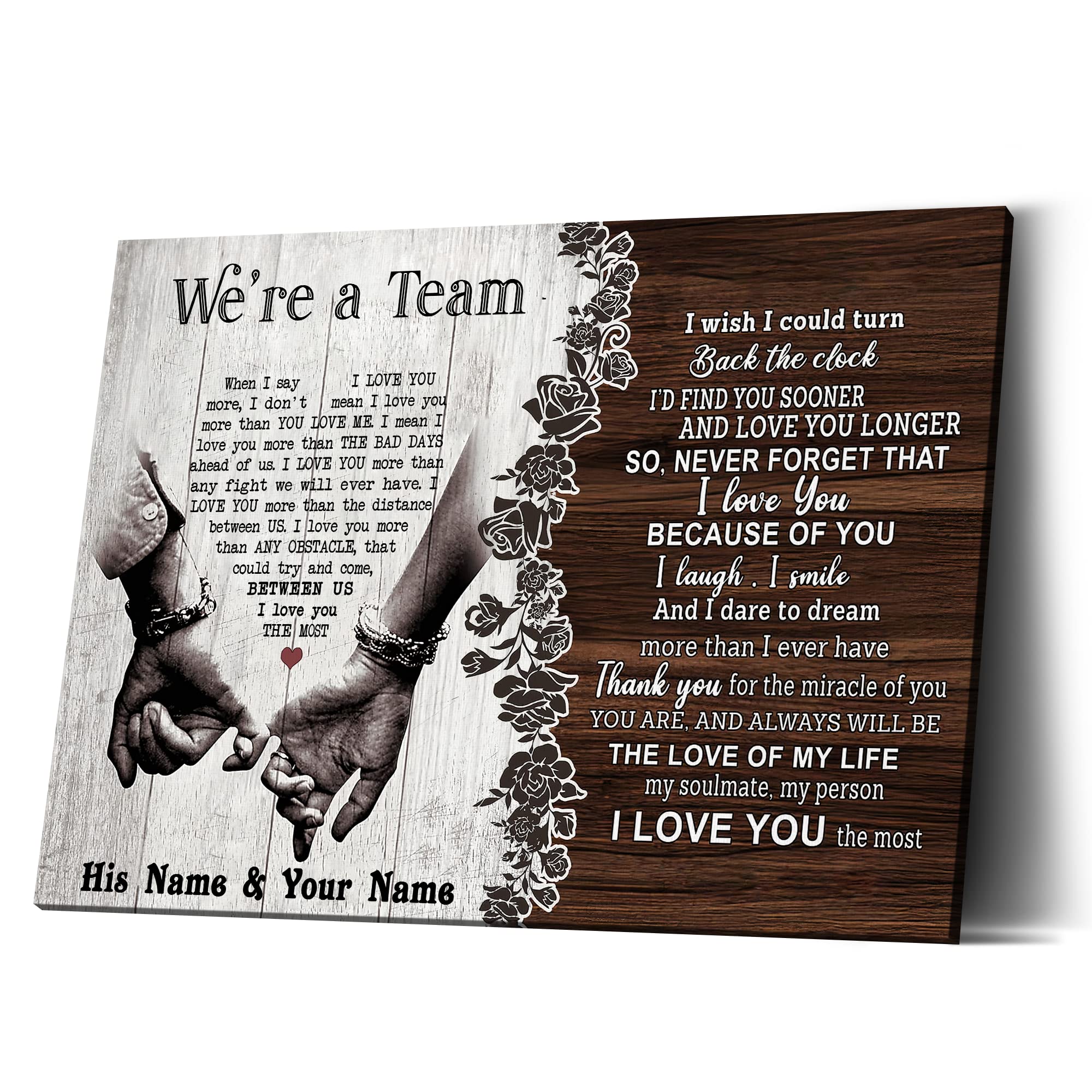 Personalized Couple Poster 'We're A Team' - Gift for Him/Her, Funny Wall Art for Lovers, Husband, Wife - 1.5in Framed Canvas Print