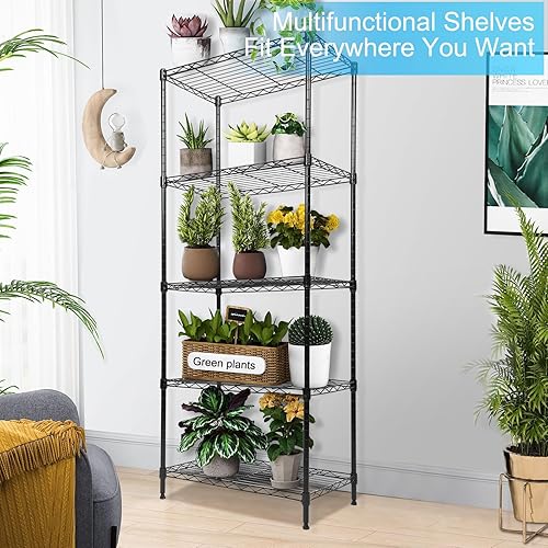 Miniatura 5 de Whitmor 5 Tier Shelving Unit, Adjustable Storage Shelves with Wheels, Wire Shelving, 400 lbs Capacity per Shelf, Max 2000 lbs Total for Laundry,