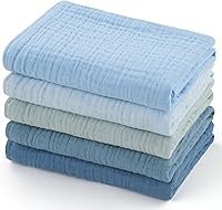 Vista 12 de MUKIN Toallitas para bebé, paños para eructar de muselina y toallas para recién nacidos, toalla de baño de algodón absorbente, paquete de 5, 12x12