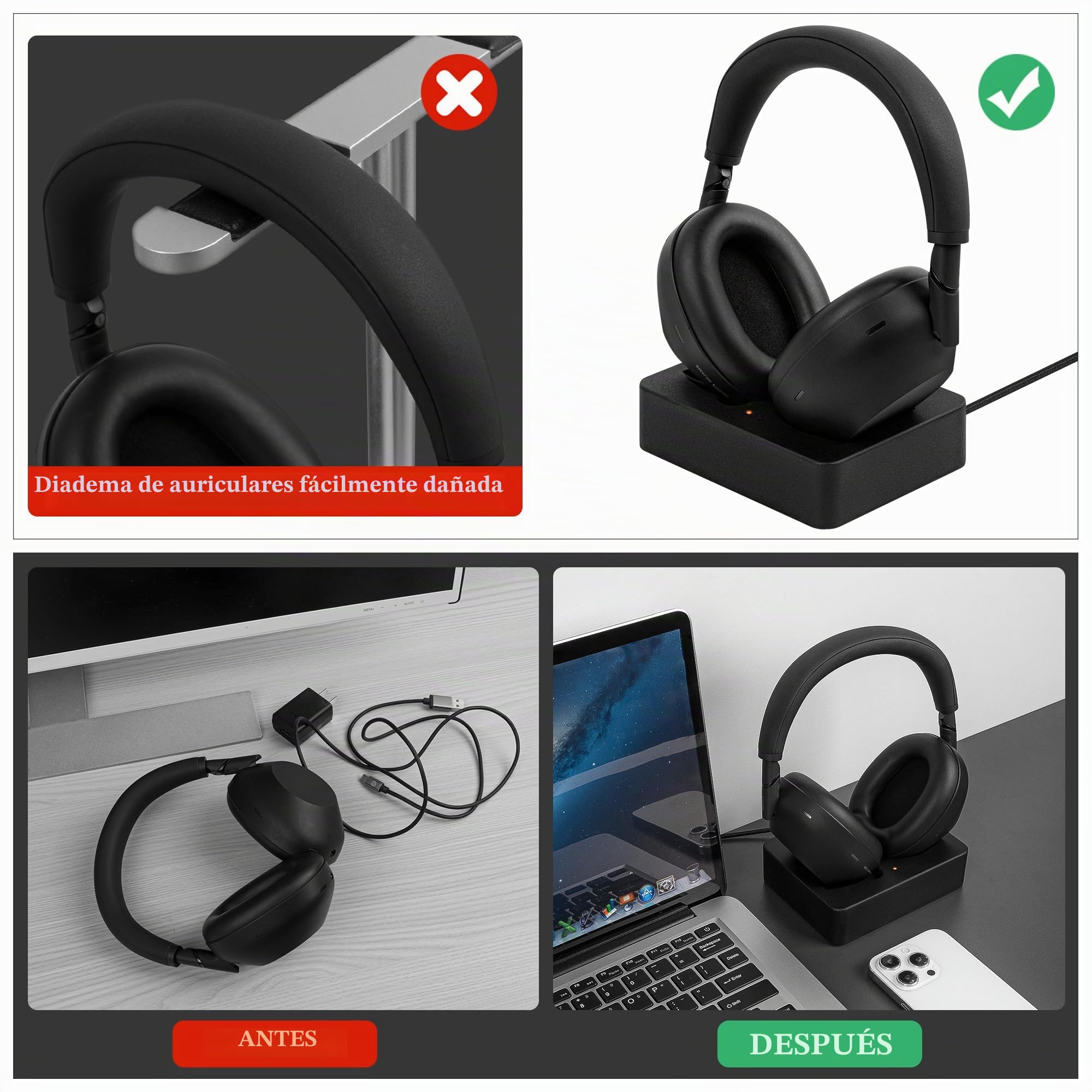 Geekria Soporte de carga para auriculares, compatible con Sony WH-1000XM6 / 1000XM5, base magnética de resina impresa en 3D para gaming (Negro)