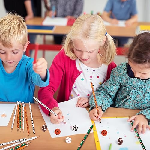 Miniatura 5 de Tinlade 72 piezas de lápices deportivos y borradores para niños, lápices de madera divertidos para niños, tema deportivo, regalos para cumpleaños,