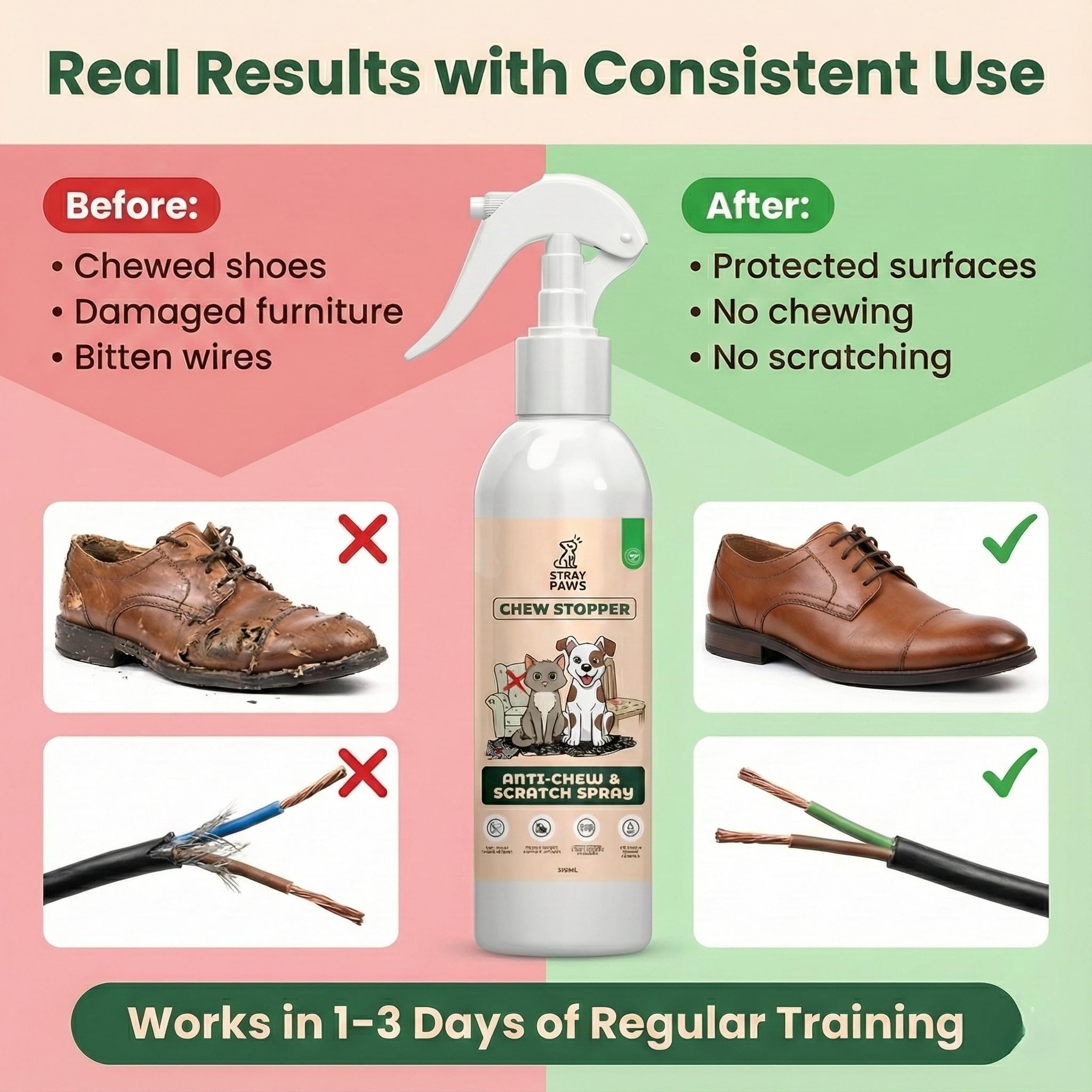 Stray Paws Chew Stopper Anti-Chew & Scratch Spray for Dogs and Cats | Professional Strength Bitter Deterrent & Scent Repellent | Pet-Safe Furniture | Alcohol-Free, Non-Staining | 200ml 2