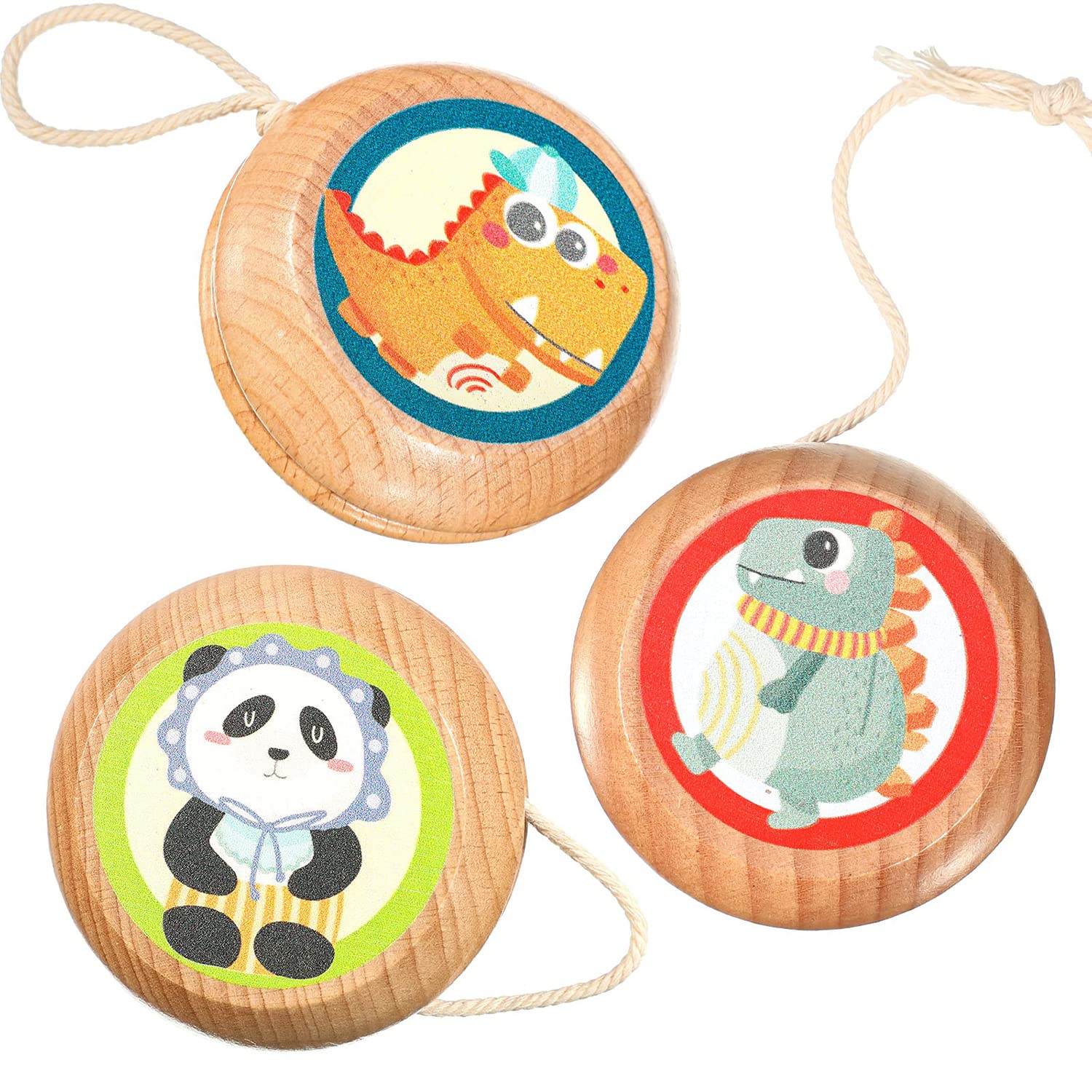 KASTWAVE 3 Pieces Beginner Responsive Yoyo Ball Classic Responsive Ball Crocodile Panda Dinosaur Premium Wooden Yoyo Dual-Sided for Birthday Party Prizes Suitable for beginners adults and children