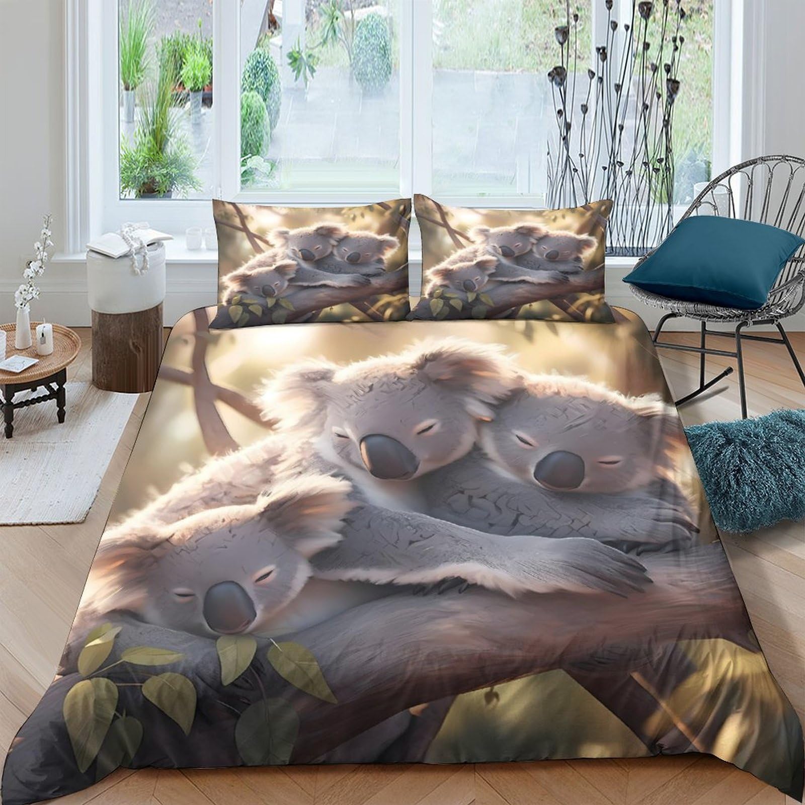 Ctjqhvkz Style-7 3D Printed Koala Forest Fitted Sheet Microfiber Soft Animal Pattern Mattress Cover For Bedroom Dorm Protection Decor Single（135X200cm）