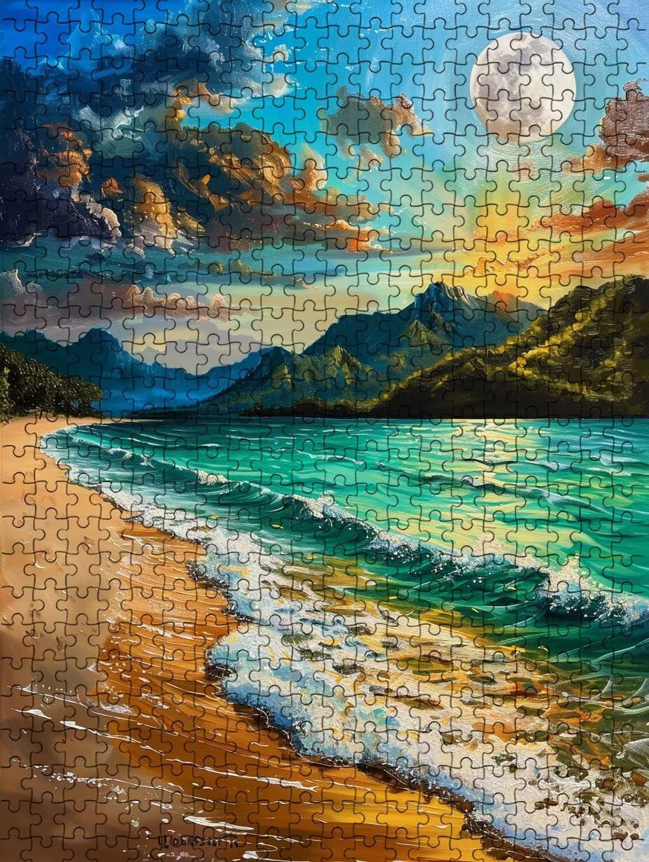 Moon Beach Puzzle 1000 Piezas, Rompecabezas Adultos Puzzle, 3D Un Rompecabezas, Desafiante Puzzles de Decoración Juego de, Juego Educativo para Toda la Familia, para Regalo Decoración FNKL7-1142