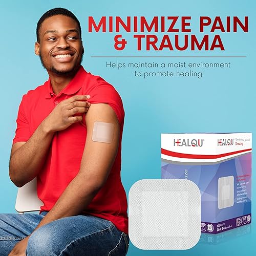 Miniatura 8 de HEALQU Aderezo de isla de gasa con bordes, 50 unidades, almohadillas de gasa estériles envueltas individualmente de 2 x 2 pulgadas con respaldo