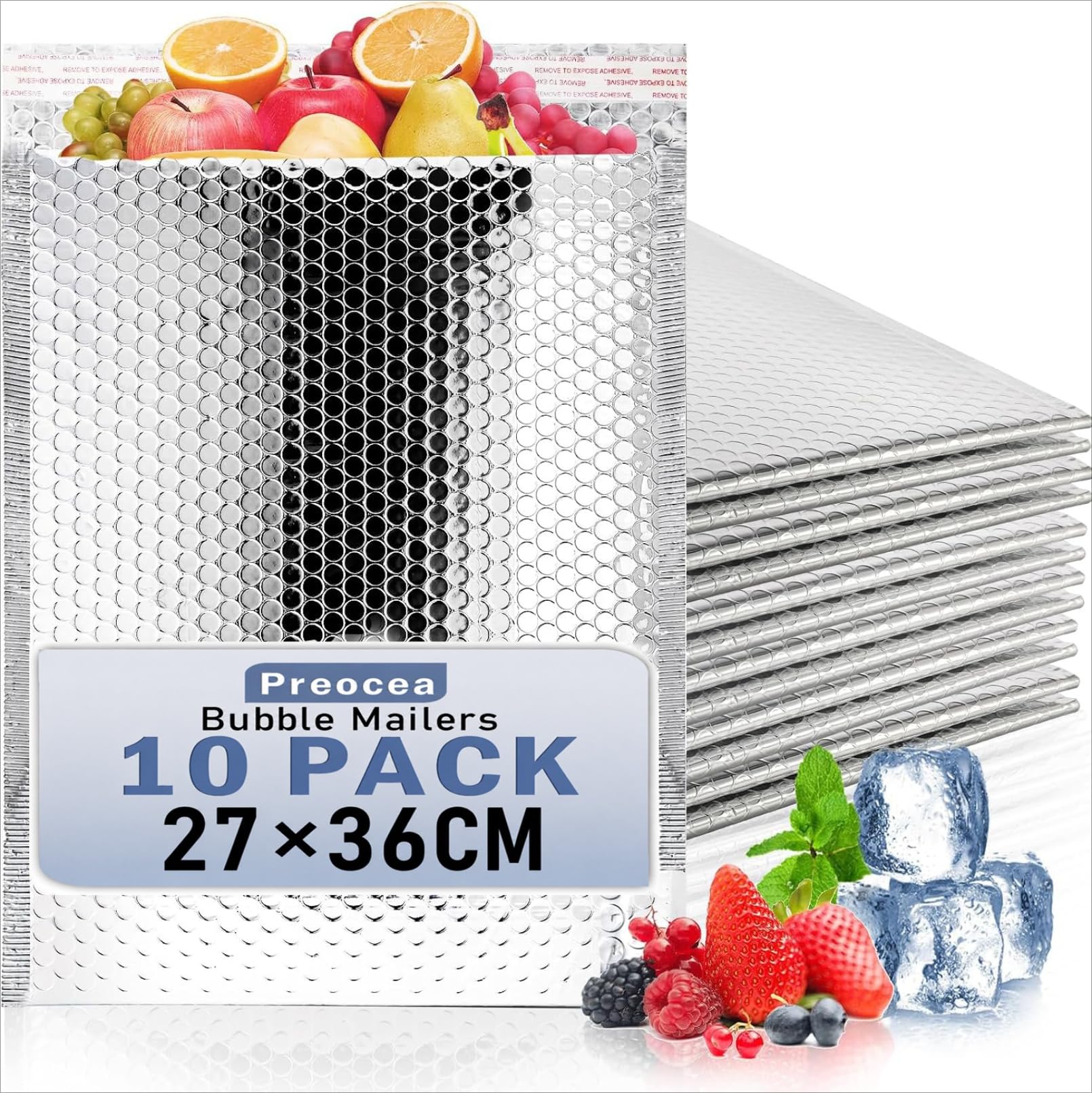 Preocea 10 Pack Thermal Bubble Mailers Silver 27×36 cm Self Seal