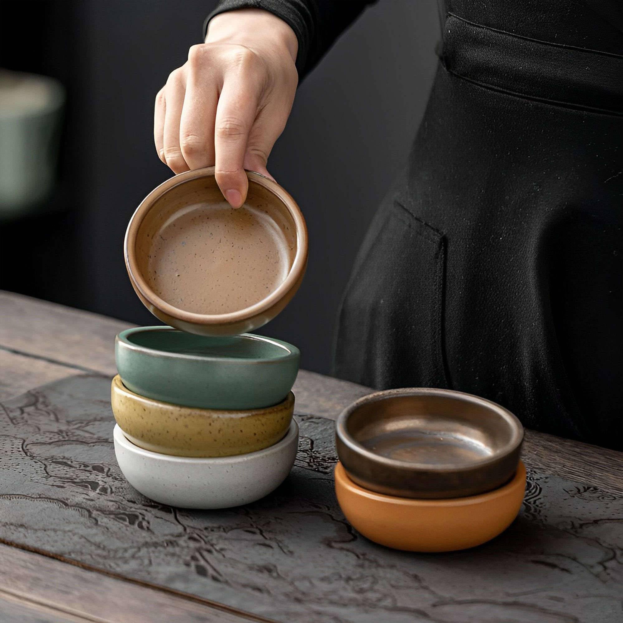 Dipschalen-Set für Sojasauce, Keramik-Dipschalen, Saucenschalen, Tapasschalen, Schalenset mit Blumenmuster für Desserts und Snacks, Grün, 6er-Set