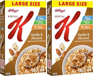 Special K Breakfast Cereal, Fiber Cereal, Family Breakfast, Vanilla and Almond, 16.1oz Box (1 Box) (Pack of 2)
