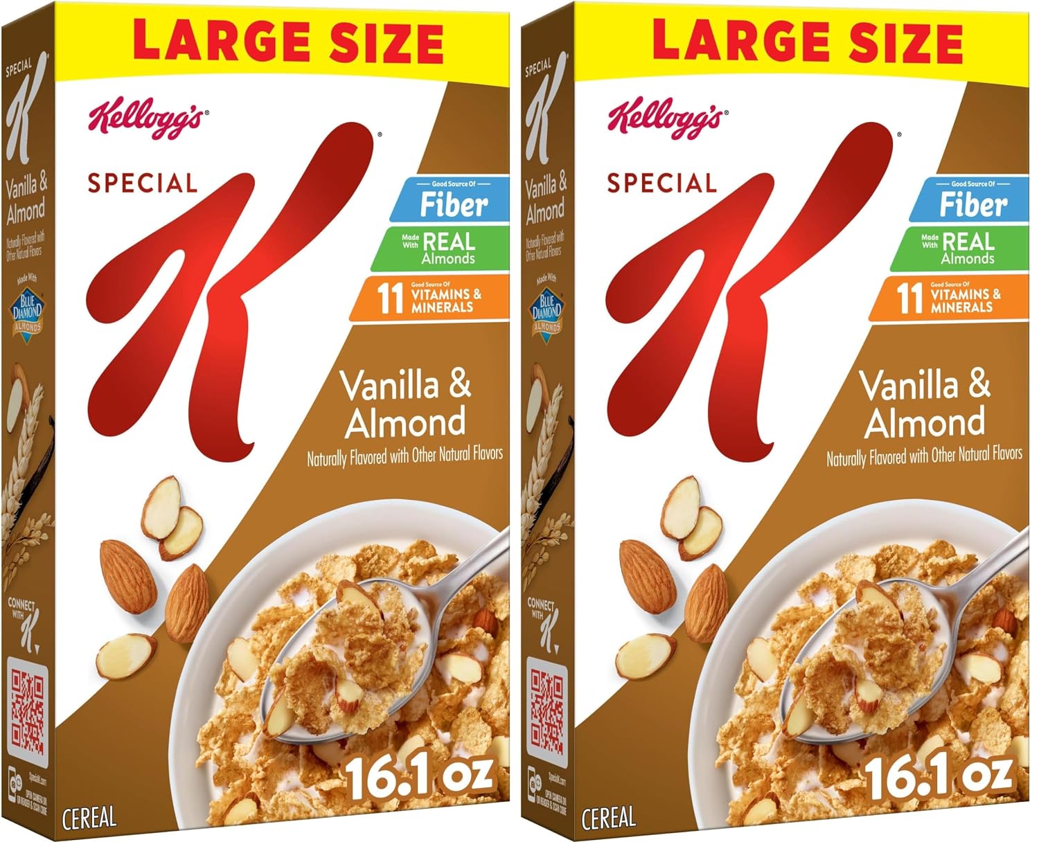 Kellogg's Special K Breakfast Cereal, Fiber Cereal, Family Breakfast, Vanilla and Almond, 16.1oz Box (1 Box) (Pack of 2)