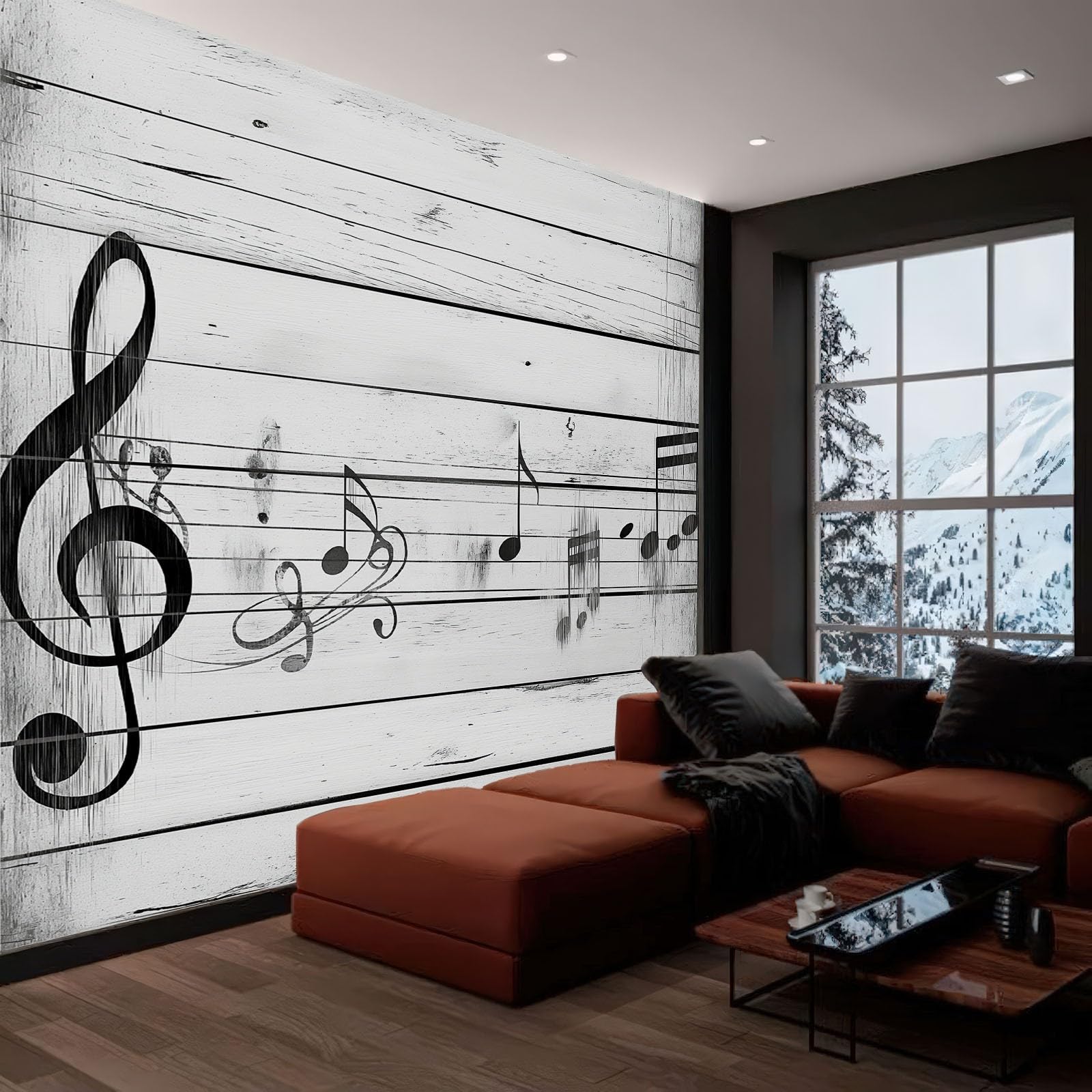 Papel pintado panorámico 3D 250 x 175 cm, grano de madera, música, notas musicales, papel pintado no tejido, alta calidad, mural moderno, decoración para sala de estar, dormitorio infantil, fondo de