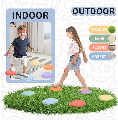 Miniatura 4 de makarci Stepping Stones para niños, 6 piezas de juguetes sensoriales para niños pequeños, coordinación y habilidades motoras para jugar en