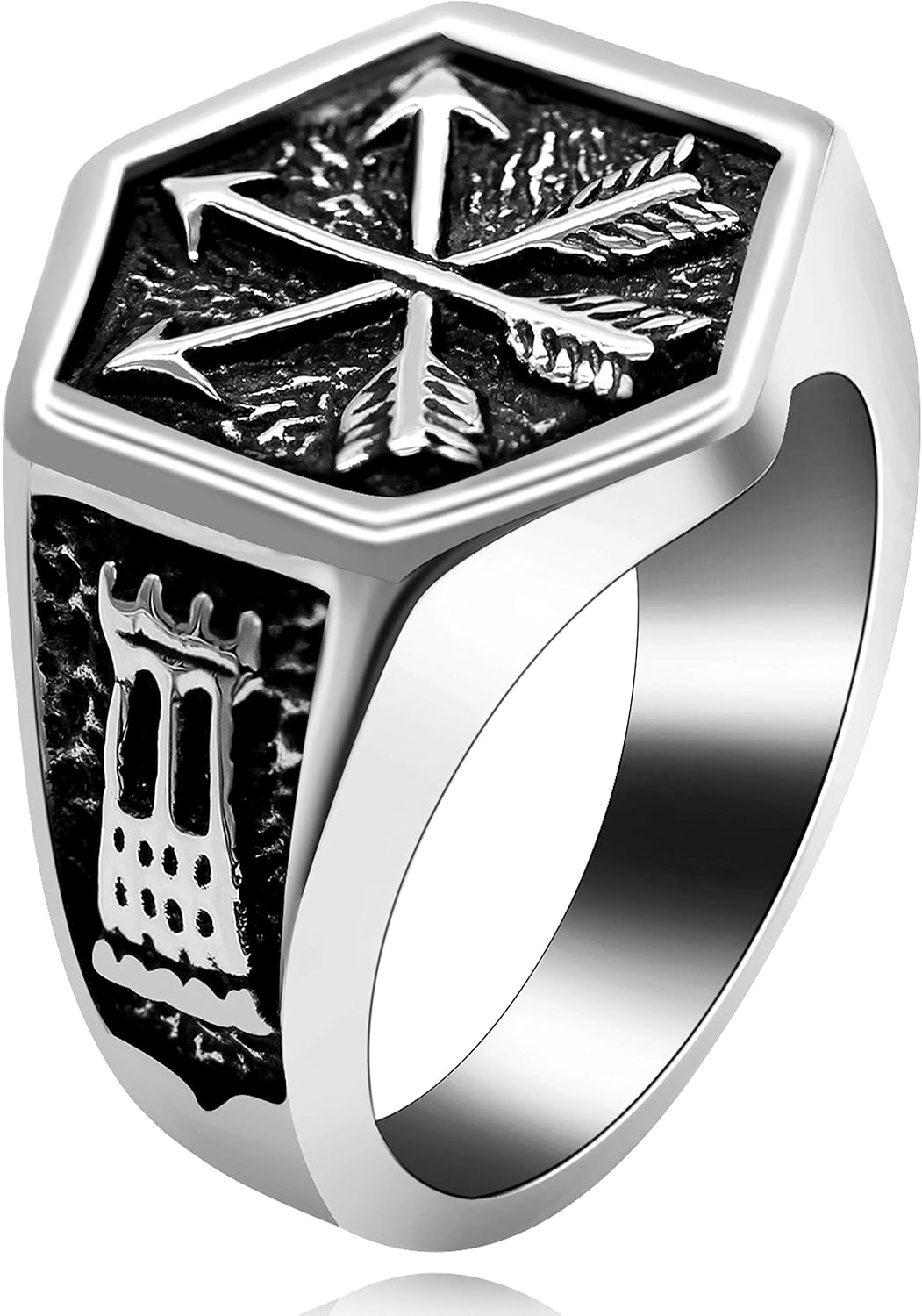 Ulovedio Hexagon Arrows Jewelry Ring Men's Birthday Anniversary Party Punk Ring Wide Stainless Steel Band Ring for Men Y522
