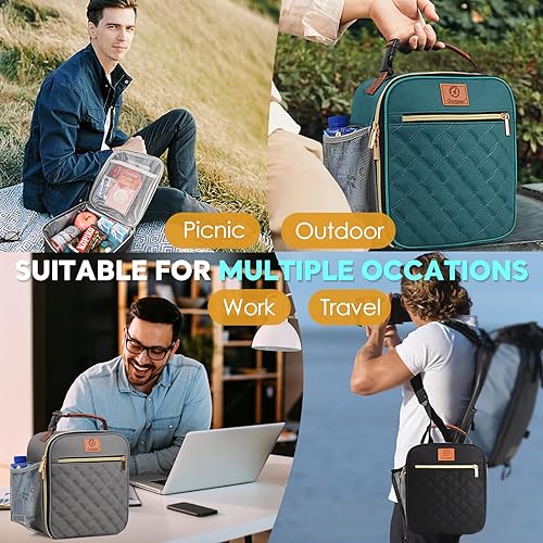 Miniatura 8 de Genteen Lonchera reutilizable para hombres, mujeres, niños y adultos, lonchera aislada impermeable, hielera pequeña con bolsillos laterales para el