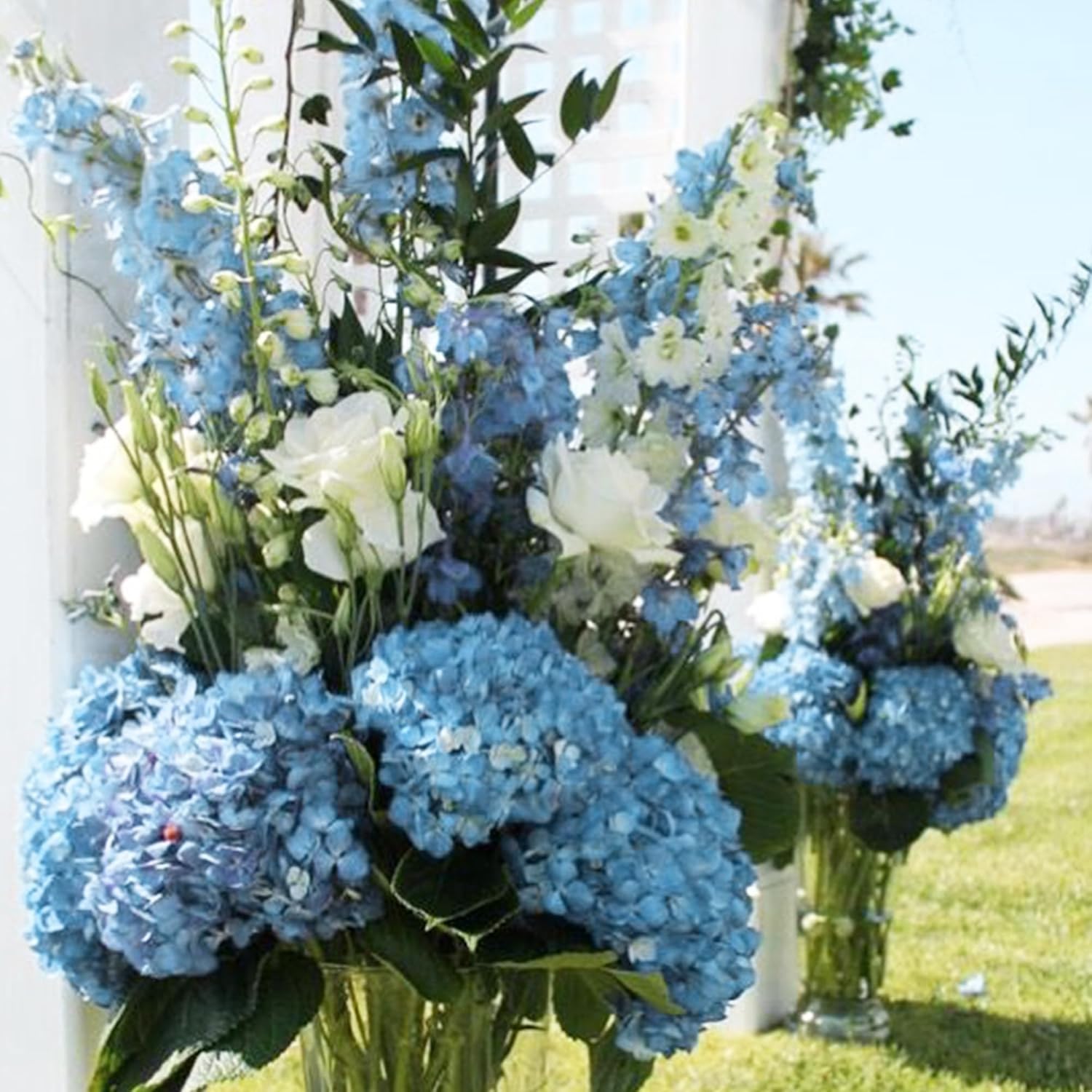 Coferset 5pcs Hydrangea Artificial Flowers Real Touch 20 inch Lifelike Hydrangea Flower for Home Wedding Office Party Living Room Decoration (Baby Blue)