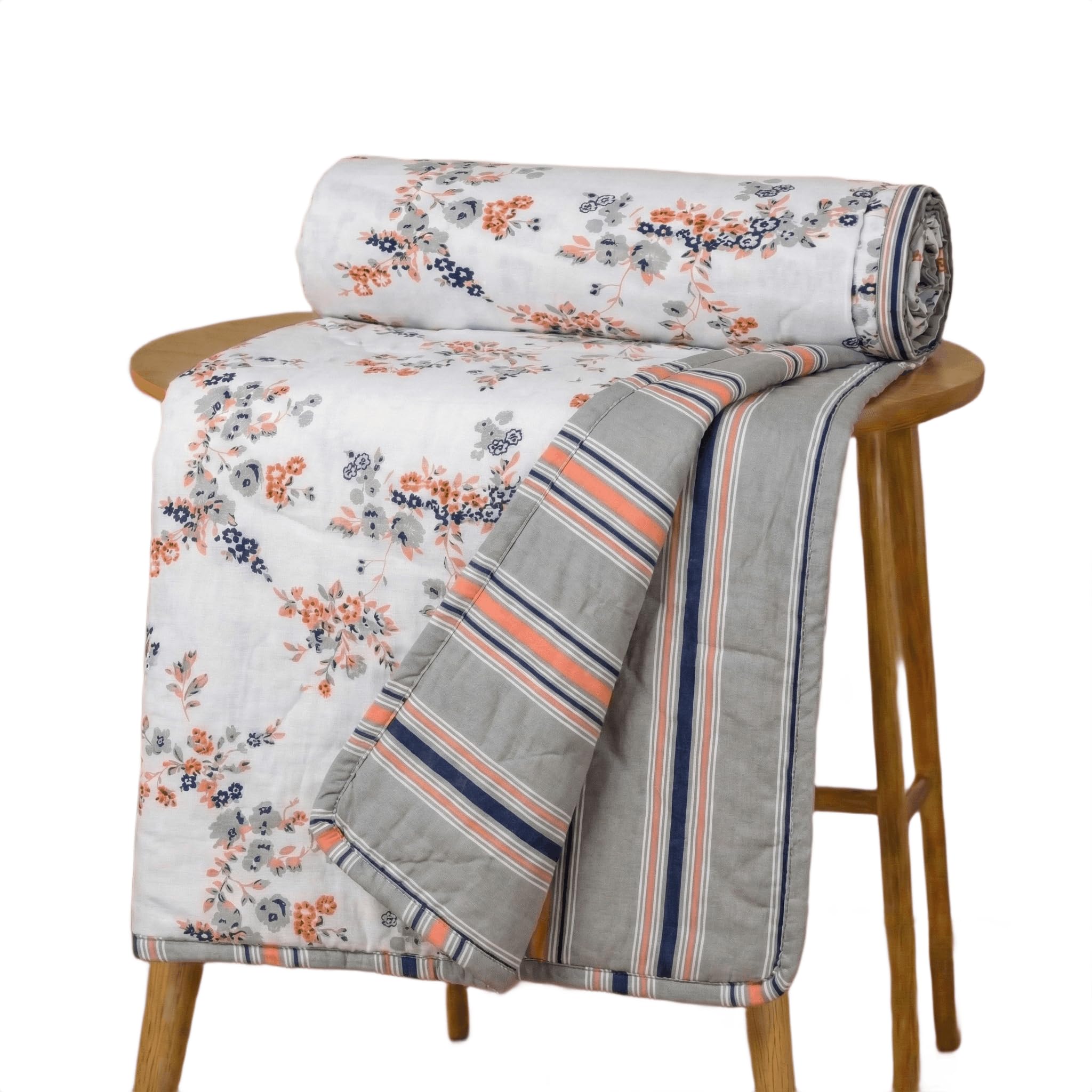 Trance Home Linen 150 GSM Pure Cotton Reversible Dohar Single Bed Size | Ac Blanket Comforter | Soft Light-Weight Bed Blanket (56 X 88 Inch, Grey Peach, Pack of 1)-image-32